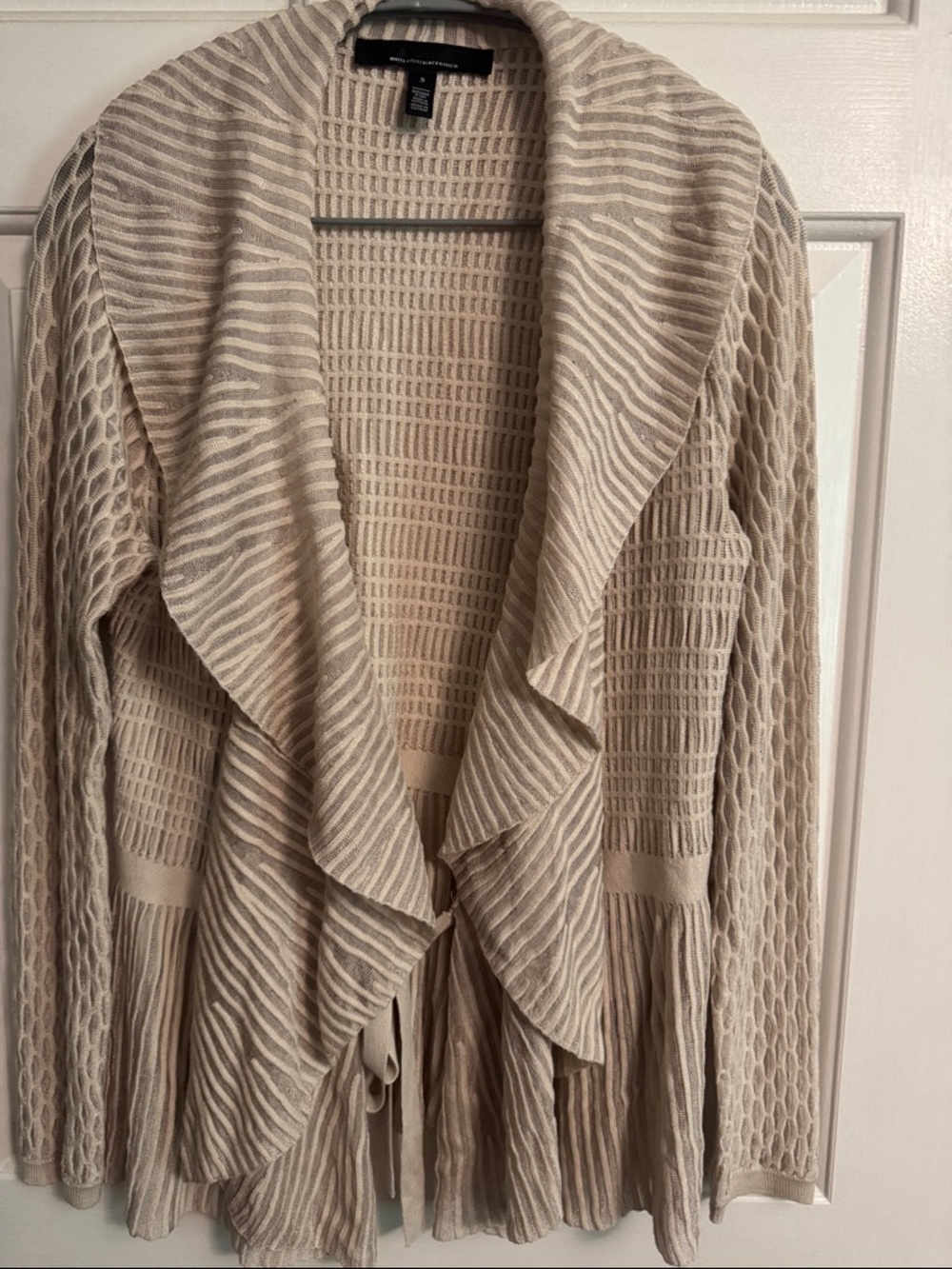 White House Black Market Cream and Beige Draped Open-Front Cardigan